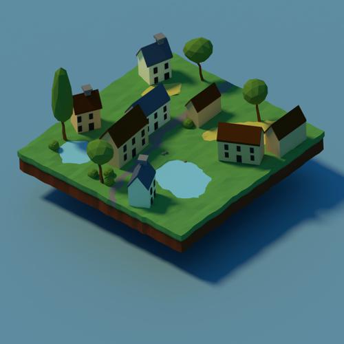 low poly small village preview image